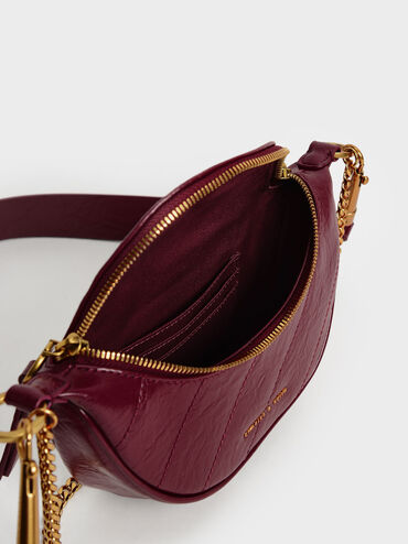 Philomena Wrinkled-Effect Half-Moon Crossbody Bag, Burgundy, hi-res