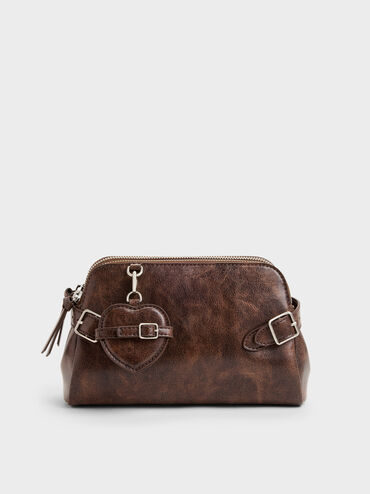 Nellie Heart-Charm Shoulder Bag, Distressed Coffee, hi-res