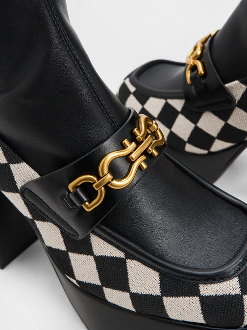 Checkered Metallic Accent Platform Ankle Boots, Multi, hi-res