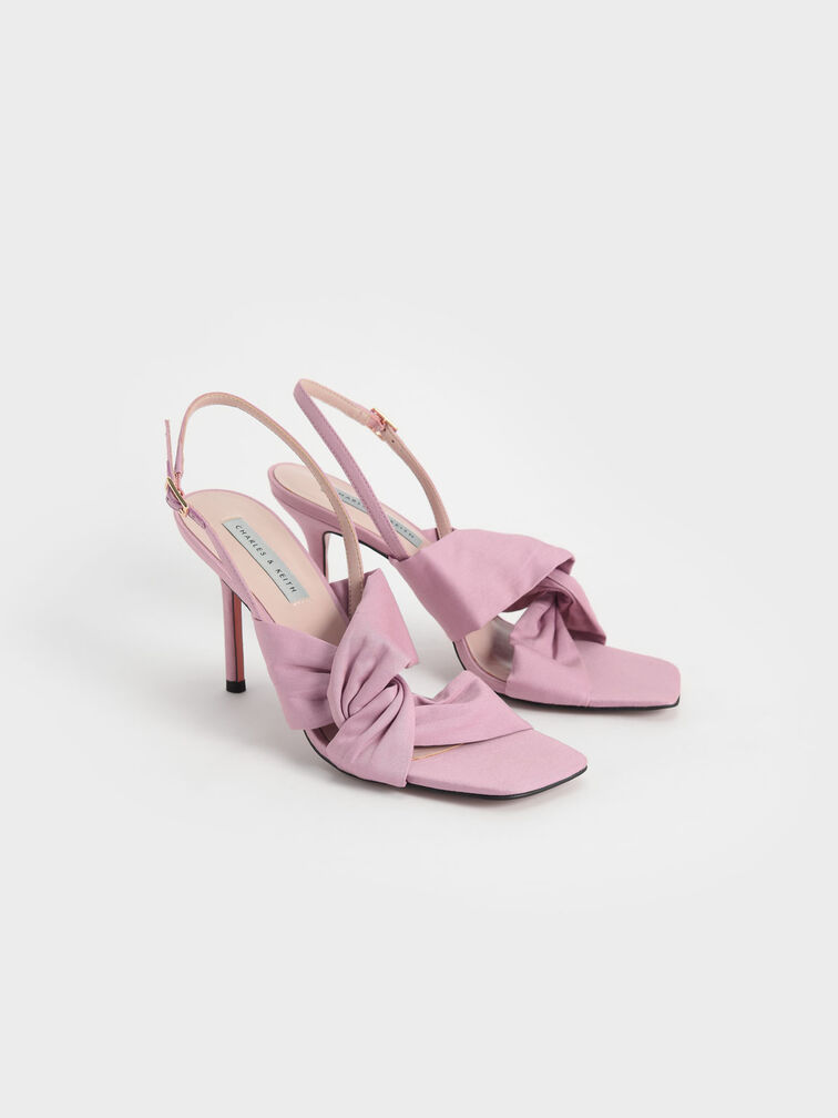 Cotton Knotted Slingback Sandals, Light Pink, hi-res