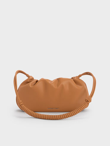 Lorelai Ruched Knotted-Strap Shoulder Bag, Russet Brown, hi-res