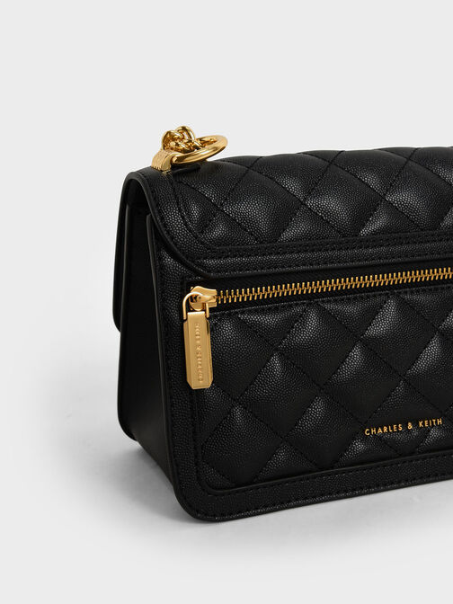 Micaela Quilted Chain Bag, Black, hi-res