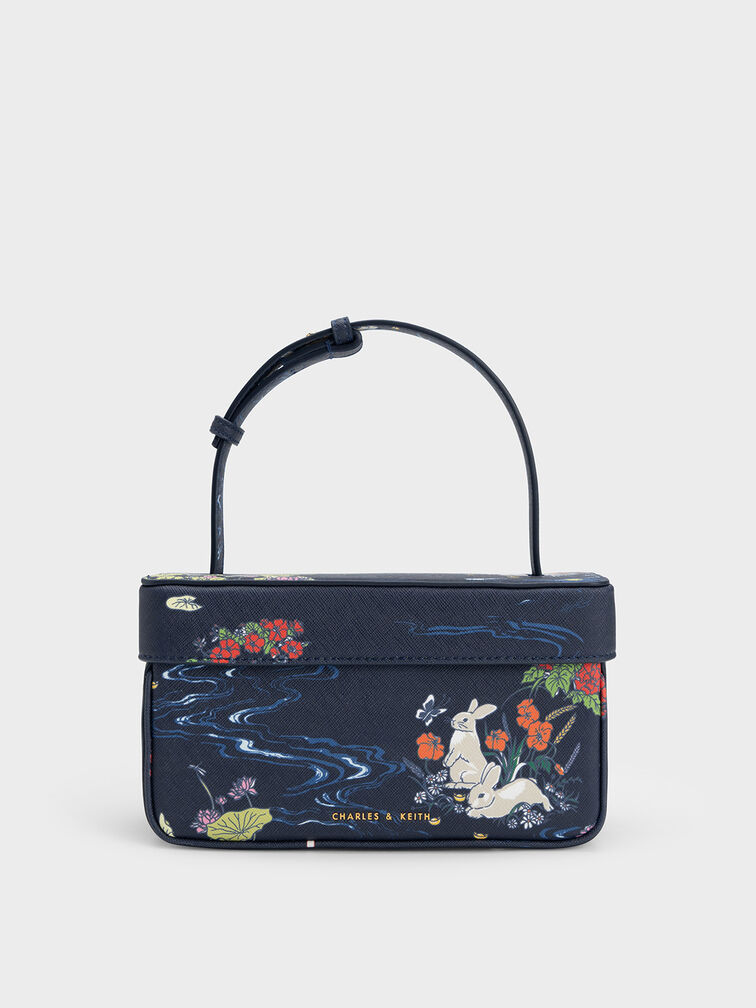 Rabbit Illustrated Boxy Bag, Navy, hi-res