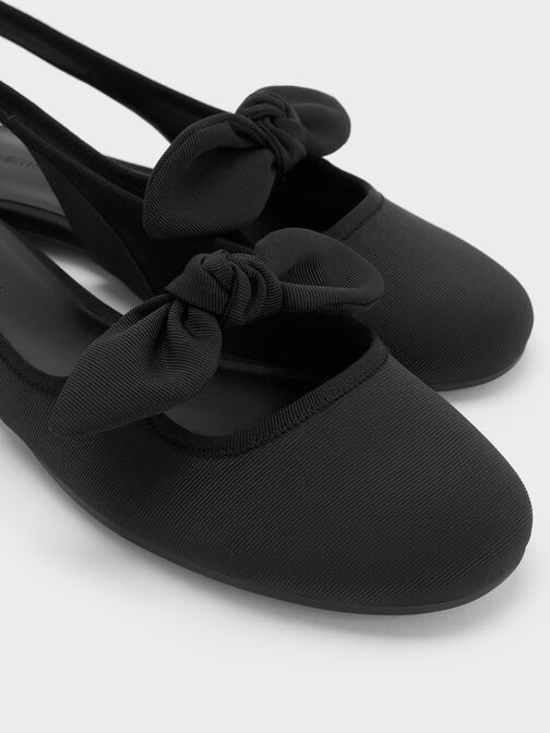 Knotted Bow Slingback Flats, Black Textured, hi-res