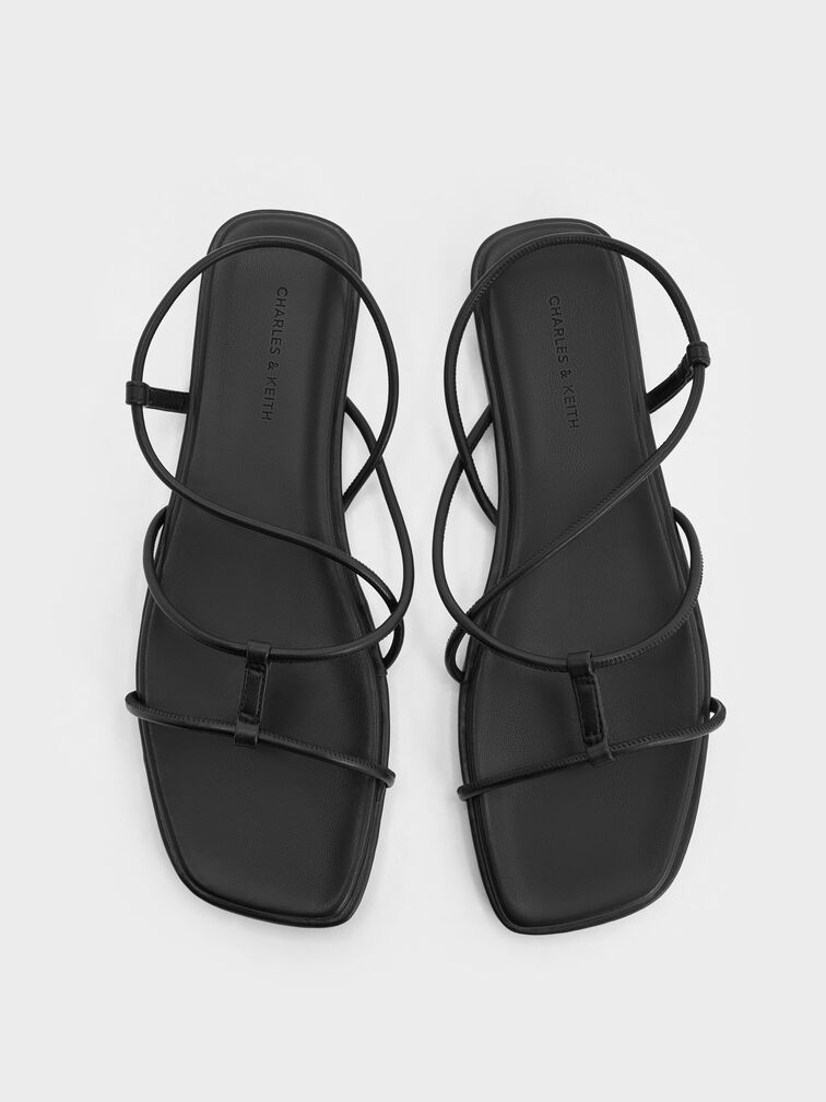 Square-Toe Strappy Sandals, Black, hi-res