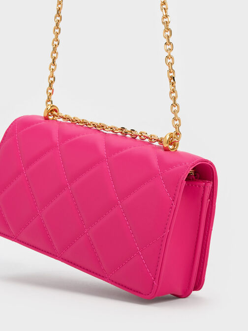 Paffuto Chain Handle Quilted Long Wallet, Fuchsia, hi-res