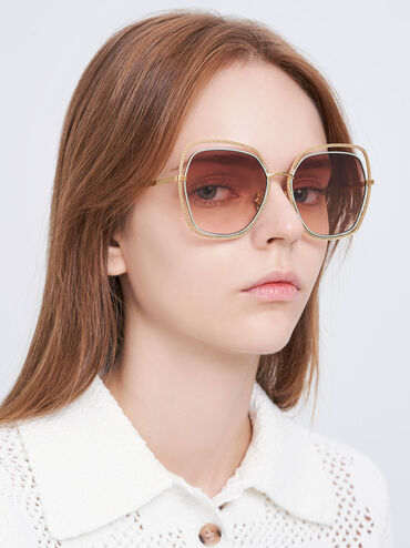 Cut-Out Double-Frame Butterfly Sunglasses, Mint Green, hi-res