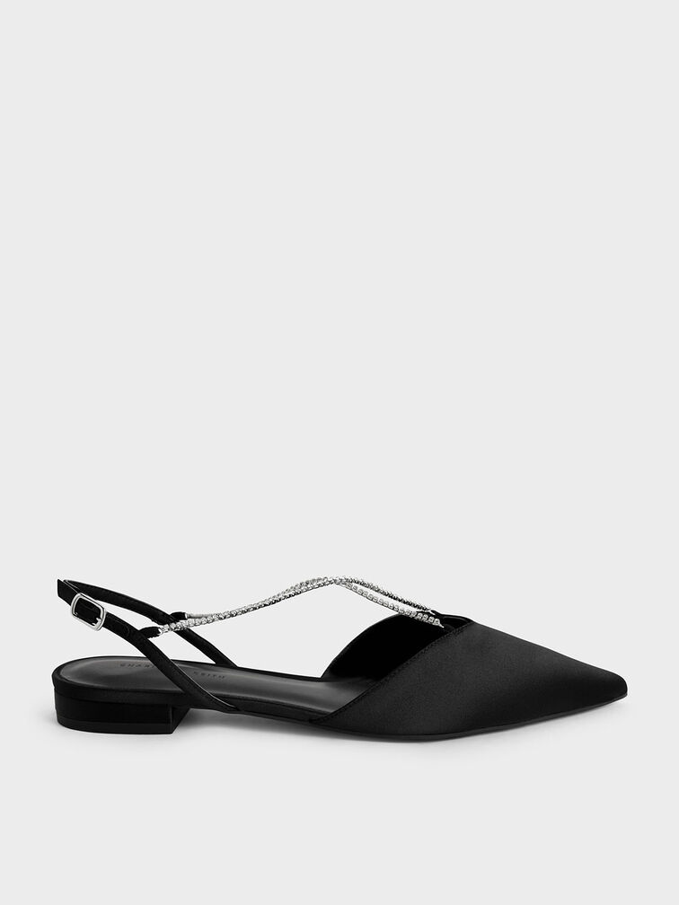 Adel Recycled Polyester Gem-Embellished Slingback Ballerinas, Black, hi-res