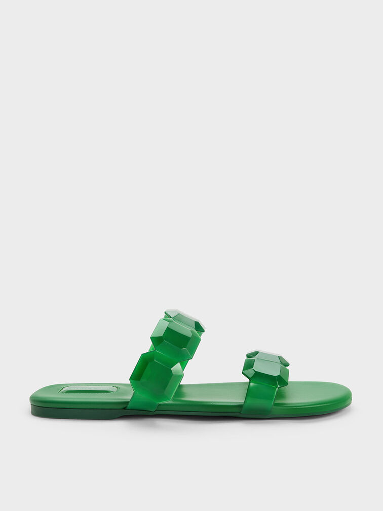 Sandalias con tira adornada con pedrería, Verde, hi-res