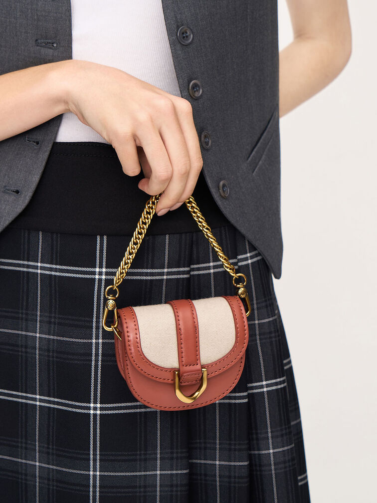 Micro Gabine Two-Tone Saddle Bag​, Brick, hi-res