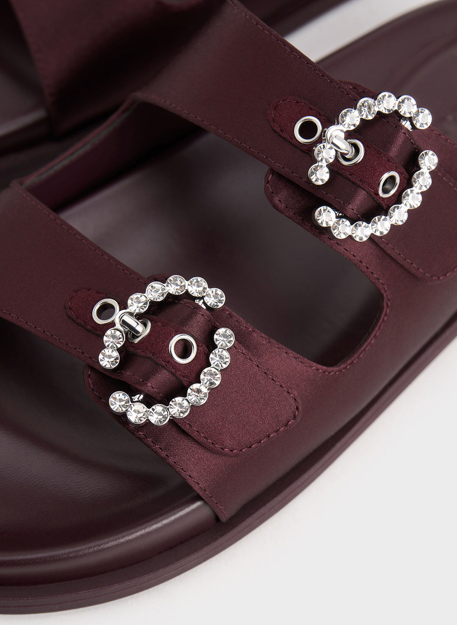 Recycled Polyester Embellished Buckle Sandals, Burgundy, hi-res