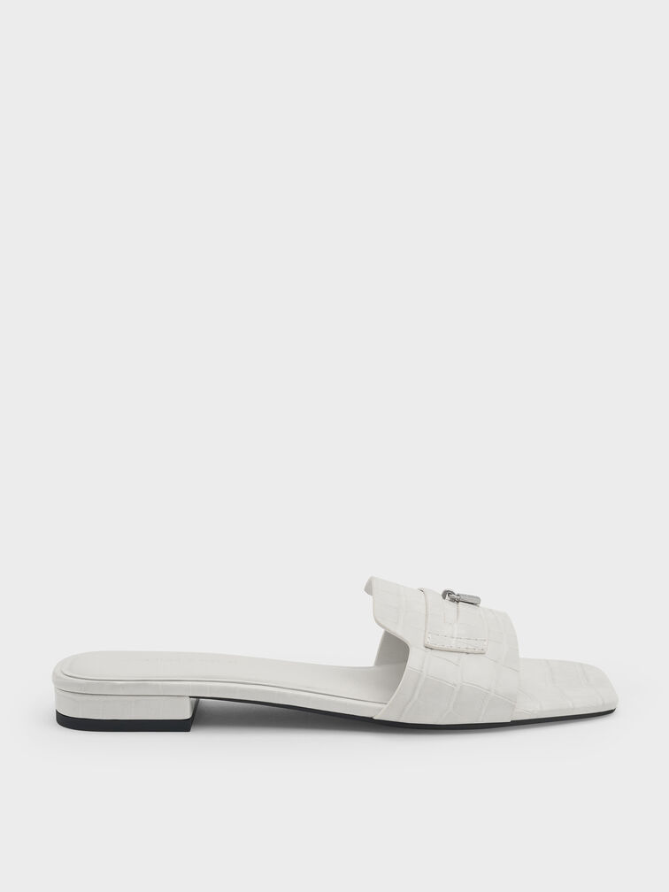 Griselda Croc-Effect Slide Sandals, Animal Print White, hi-res