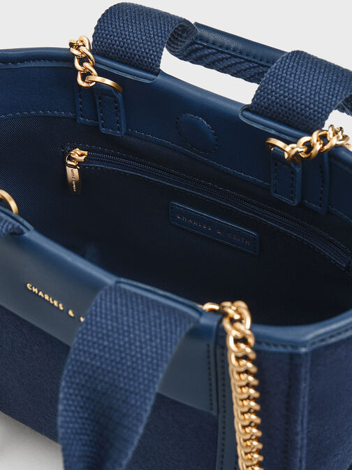 Shalia Textured Chain-Handle Tote Bag, Navy, hi-res