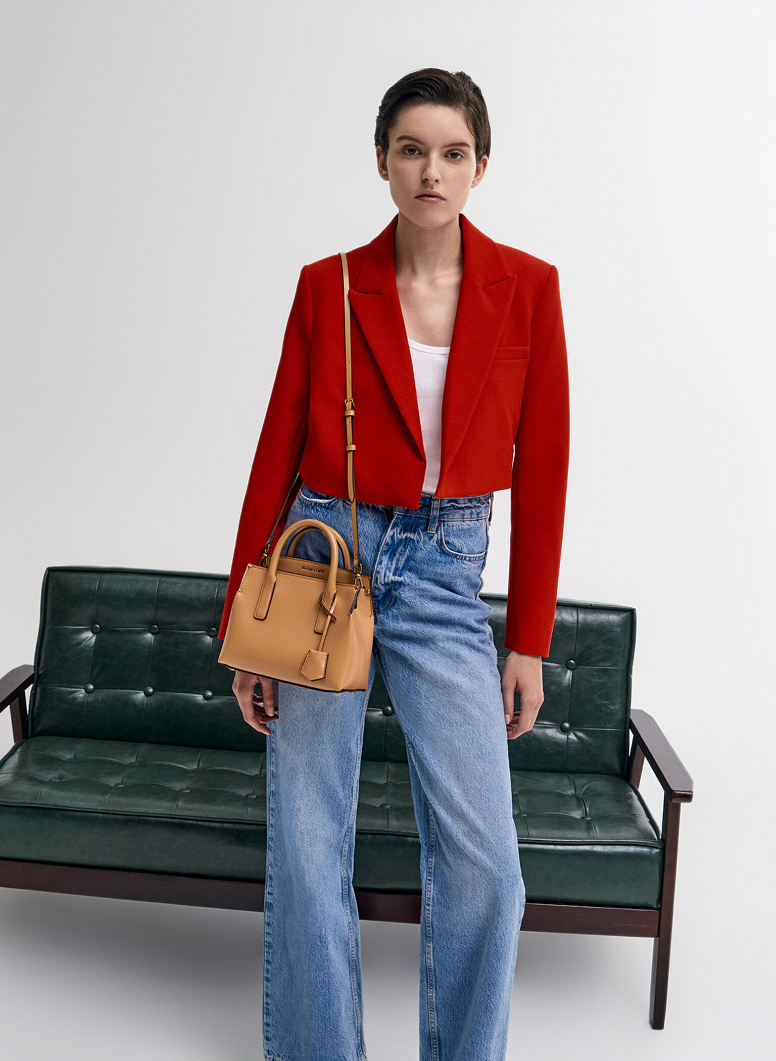Rene Structured Top Handle Bag, Toffee, hi-res