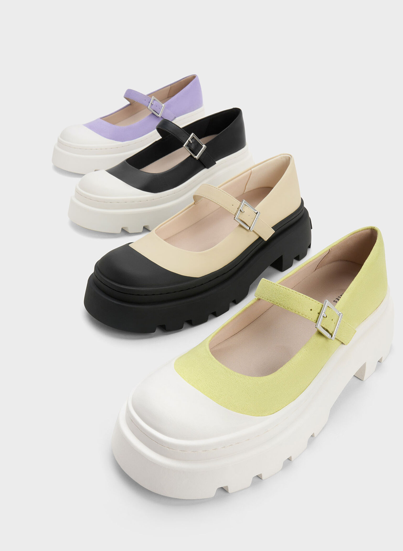 Indra Two-Tone Platform Mary Janes, Black, hi-res