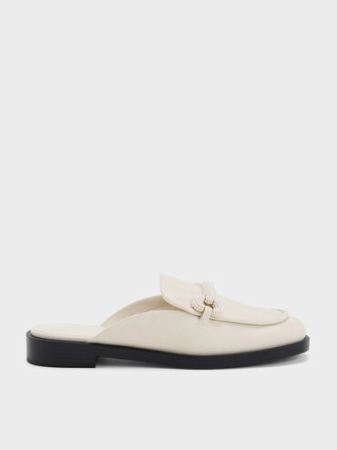 Beaded Accent Loafer Mules, Chalk, hi-res