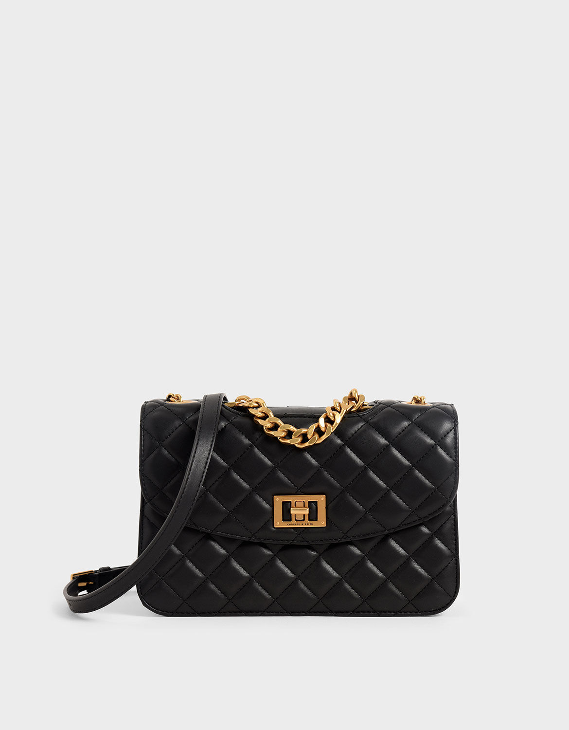 Black Quilted Turn-Lock Clutch