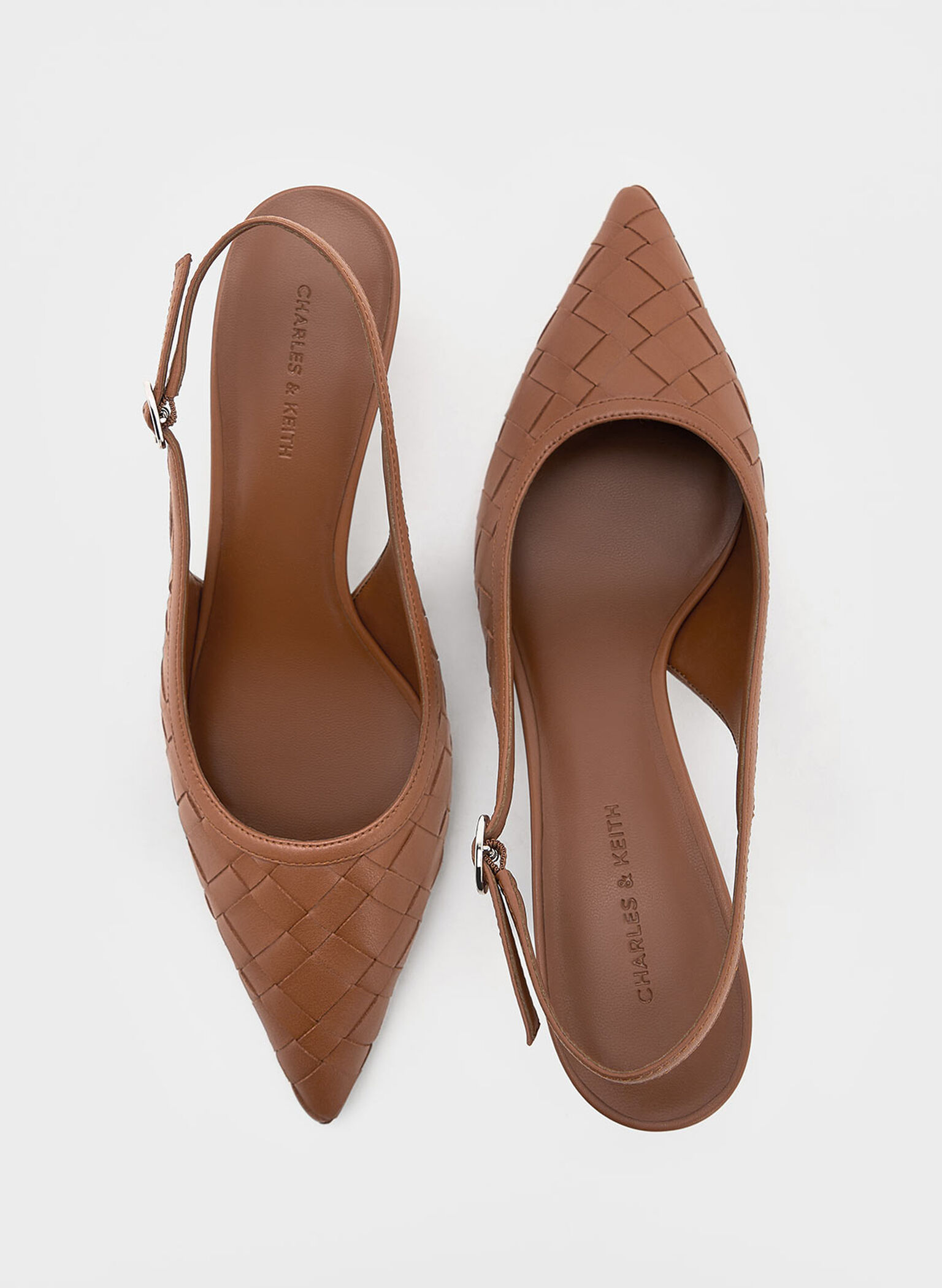 Ivette Woven Pointed-Toe Slingback Pumps, Brown, hi-res
