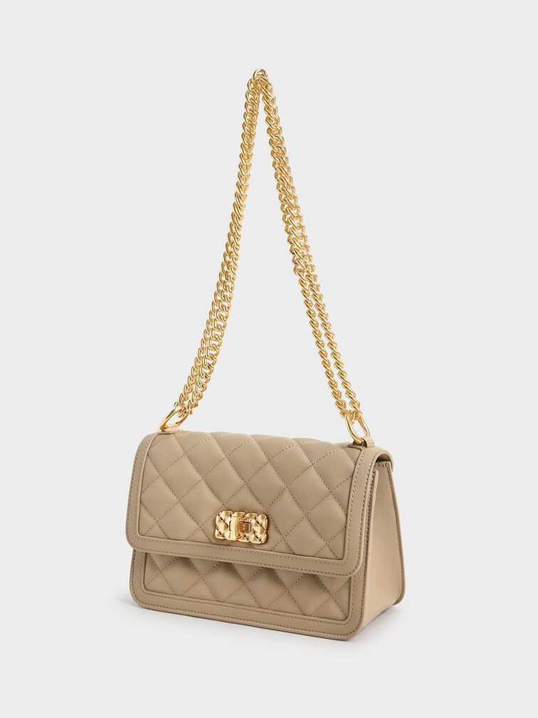 Micaela Quilted Chain Bag, Sand, hi-res