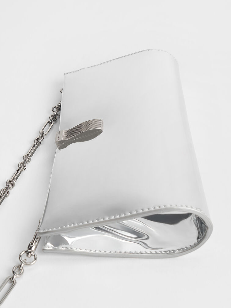 Wisteria High-Shine Metallic-Accent Clutch, Silver, hi-res