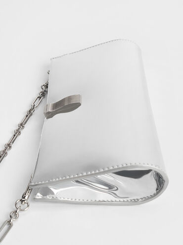 Wisteria High-Shine Metallic-Accent Clutch, Silver, hi-res