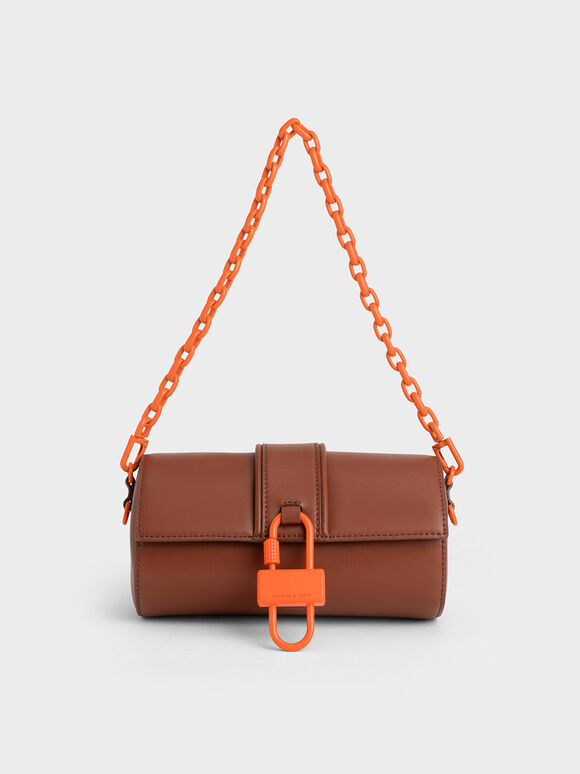 Balta Chain-Link Belted Bag, Brown, hi-res