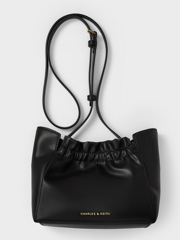 Brigette Ruched Chain-Handle Shoulder Bag, Black, hi-res