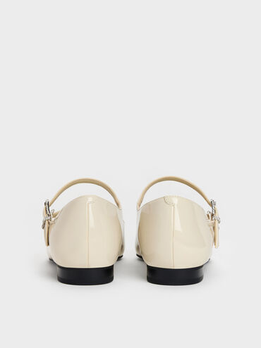 Patent Crystal-Buckle Double-Strap Mary Janes, Chalk, hi-res