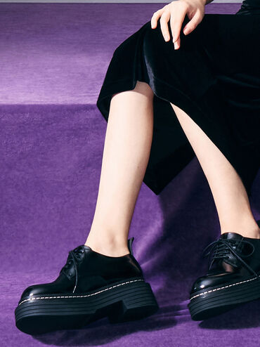 Lace-Up Platform Derbys, Black Box, hi-res