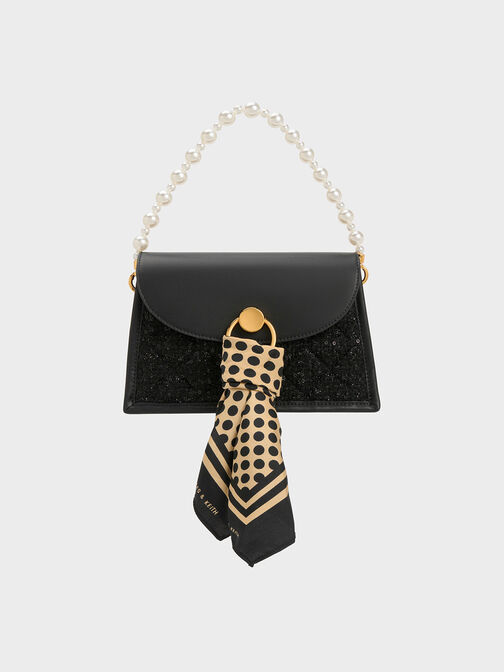 Mini Roza Beaded Handle Scarf Bag, Black, hi-res