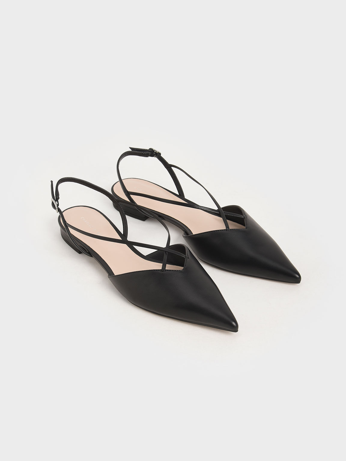 Strappy Ballerina Slingback Flats, Black, hi-res