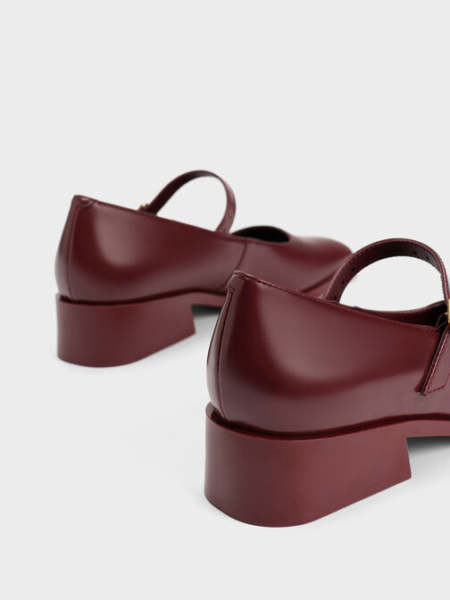 Square-Toe Mary Jane Pumps, Maroon, hi-res