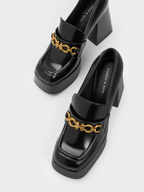 Metallic Accent Platform Loafers, Black Box, hi-res