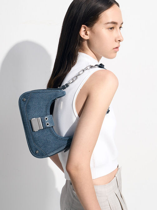Winslet Denim Belted Hobo Bag, Denim Blue, hi-res