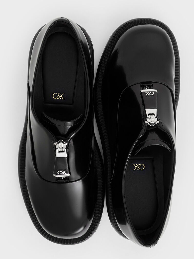 Nina Leather Zip-Up Loafers, Black Box, hi-res