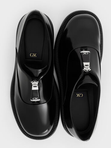 Nina Leather Zip-Up Loafers, Black Box, hi-res