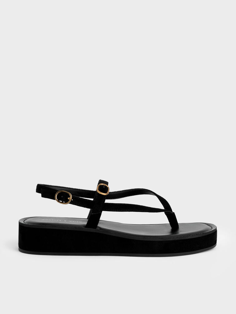 Textured Strappy Flatform Thong Sandals, Negro texturizado, hi-res