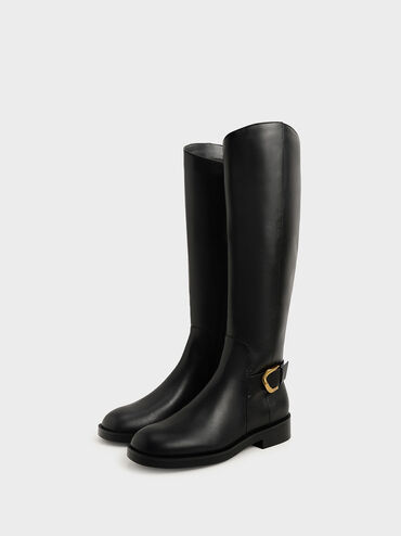 Gabine Leather Knee-High Boots, Black, hi-res