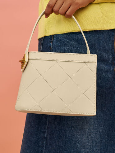 Metallic Accent Quilted Bag, Butter, hi-res