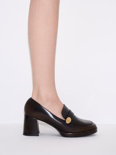 Metallic Accent Loafer Pumps, Brown, hi-res