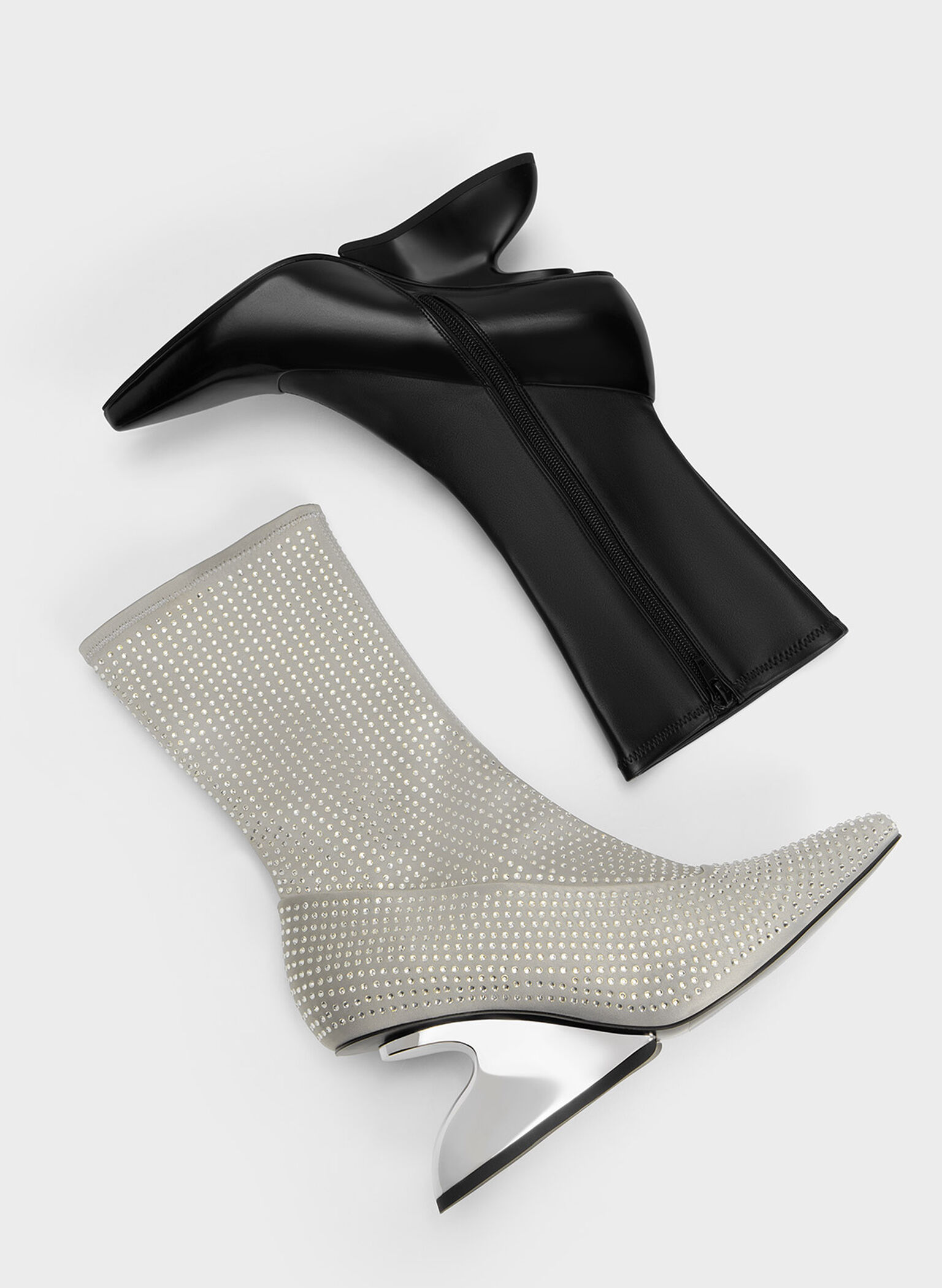 Zania Sculptural Heel Boots, Black, hi-res