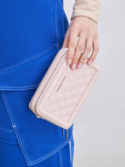 Quilted Boxy Long Wallet, Pink, hi-res