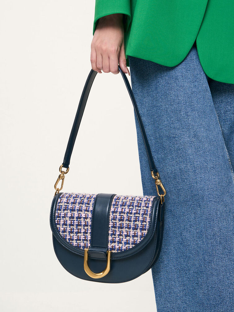 Gabine Tweed Saddle Bag, Navy, hi-res