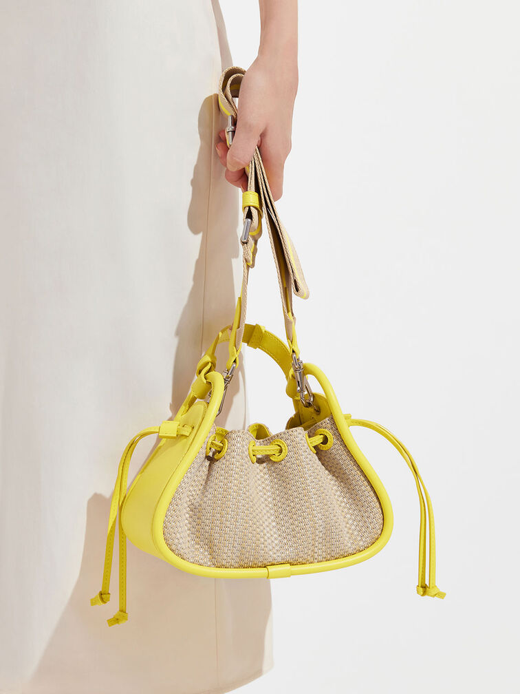 Ashby Raffia Curved Handle Bag, Yellow, hi-res