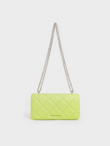 Paffuto Chain Handle Quilted Long Wallet, Lime, hi-res