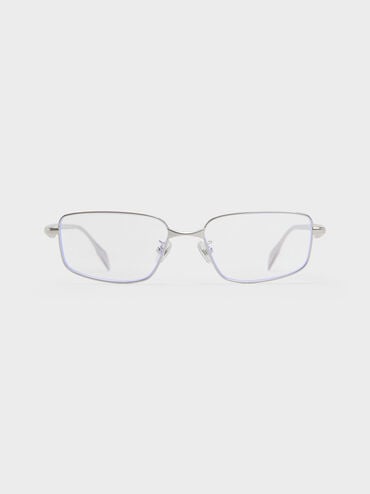 Celestia Metal-Rim Rectangular Clear Sunglasses, Silver, hi-res