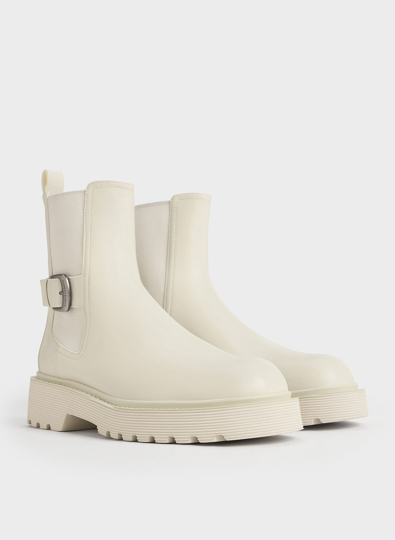 Side-Buckle Ridged-Sole Chelsea Boots, Chalk, hi-res