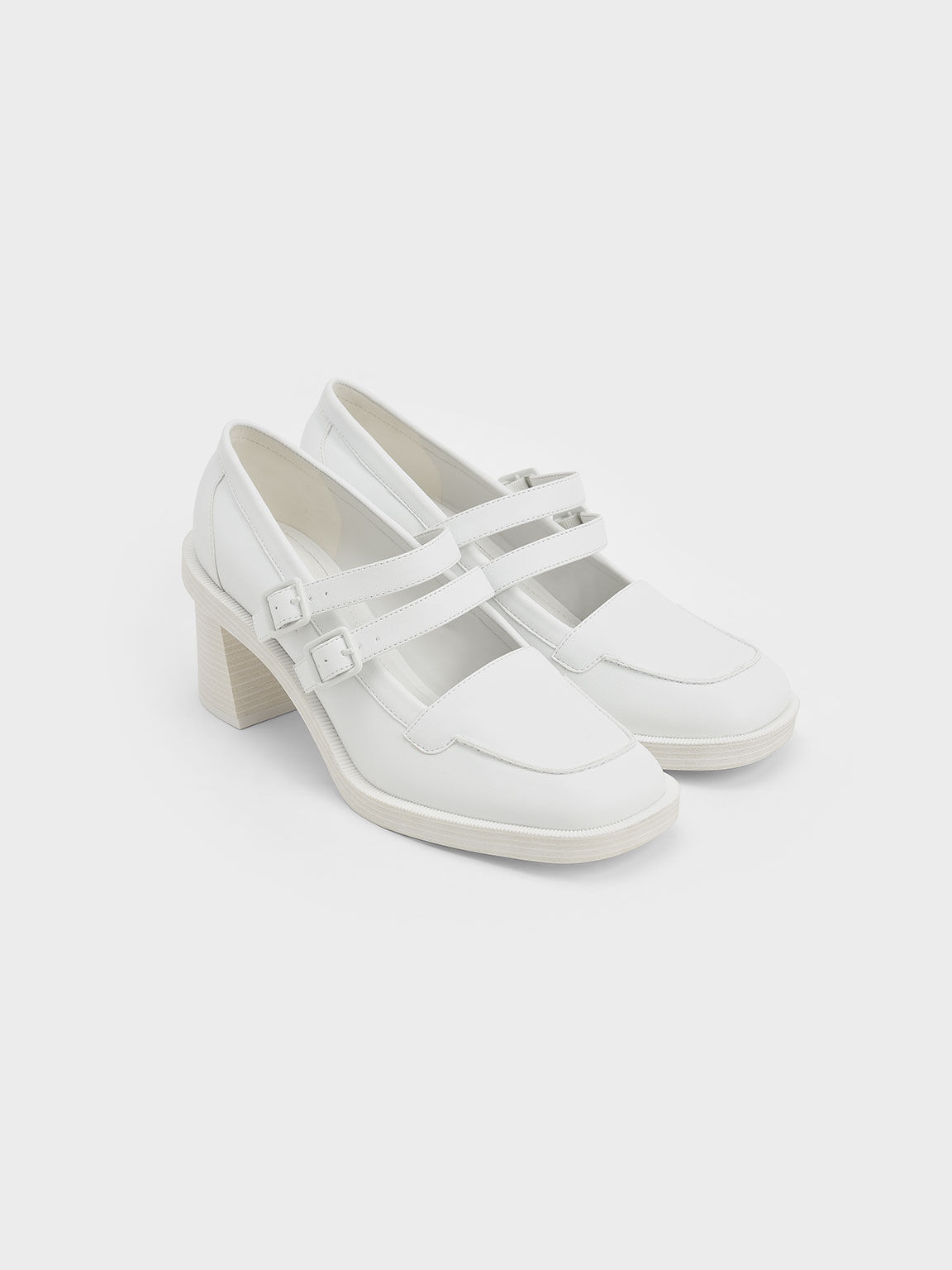 Haisley Double-Strap Mary Jane Pumps, White, hi-res