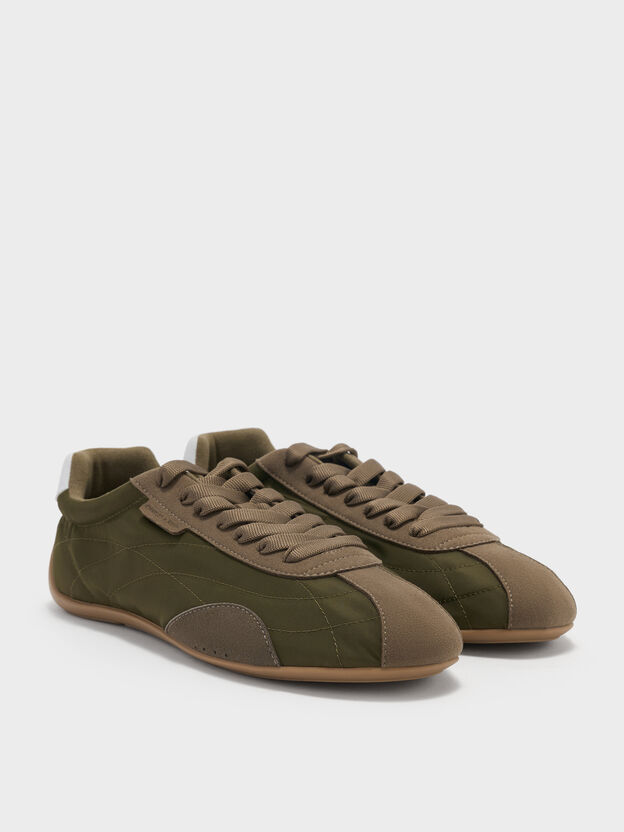 Zapatillas deportivas de perfil bajo con paneles en contraste de nailon, Verde oliva, hi-res