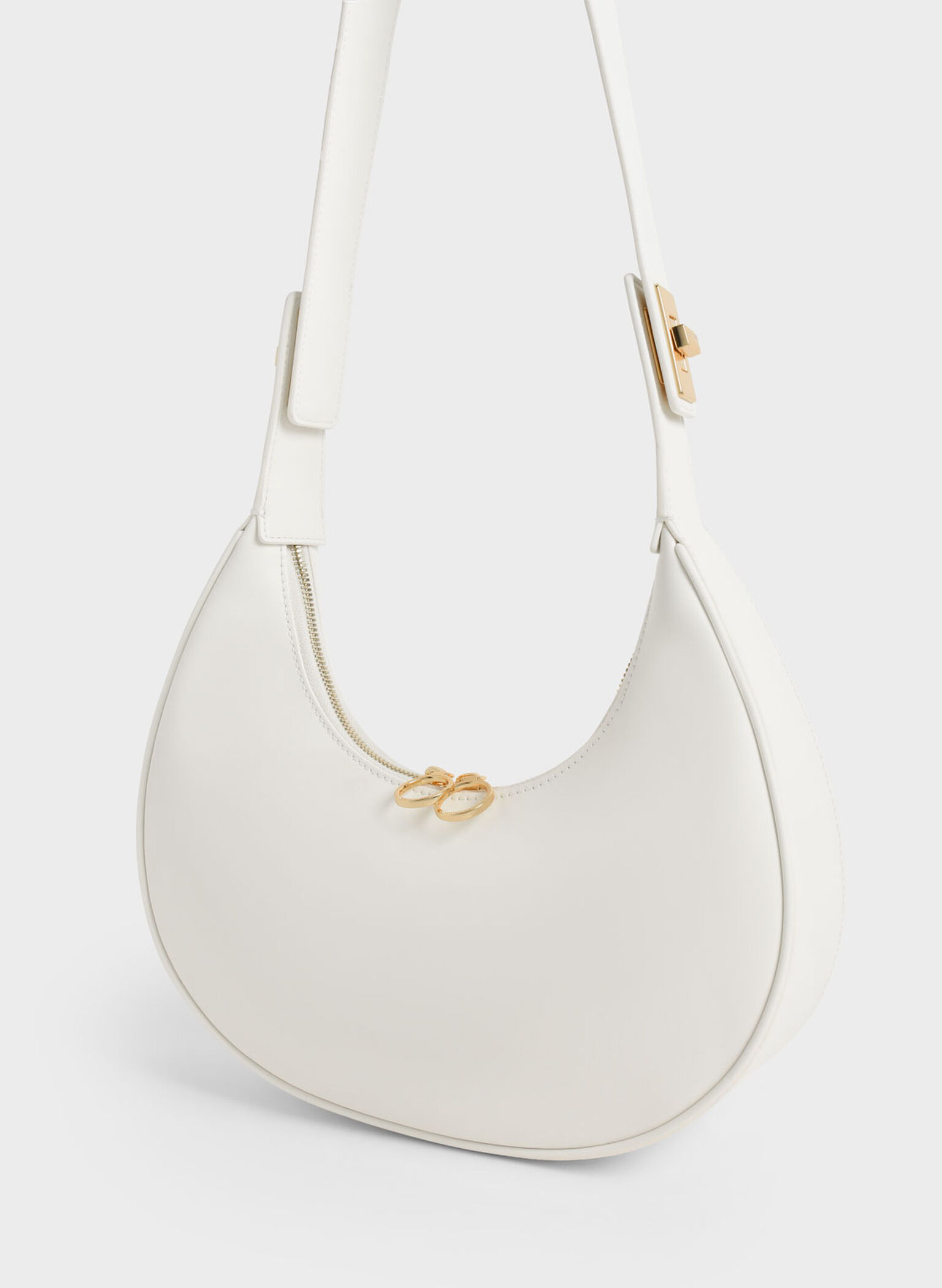 Crescent Hobo Bag, White, hi-res